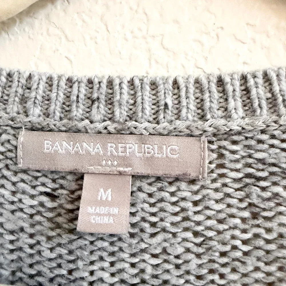 Banana Republic Mens Striped Wool Blend Crew‎ Neck Sweater Gray Tan Medium